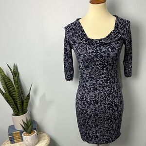 LOFT by Ann Taylor Snakeskin Print Cowl Neck 3/4 Sleeve Dress Size XXS Petite